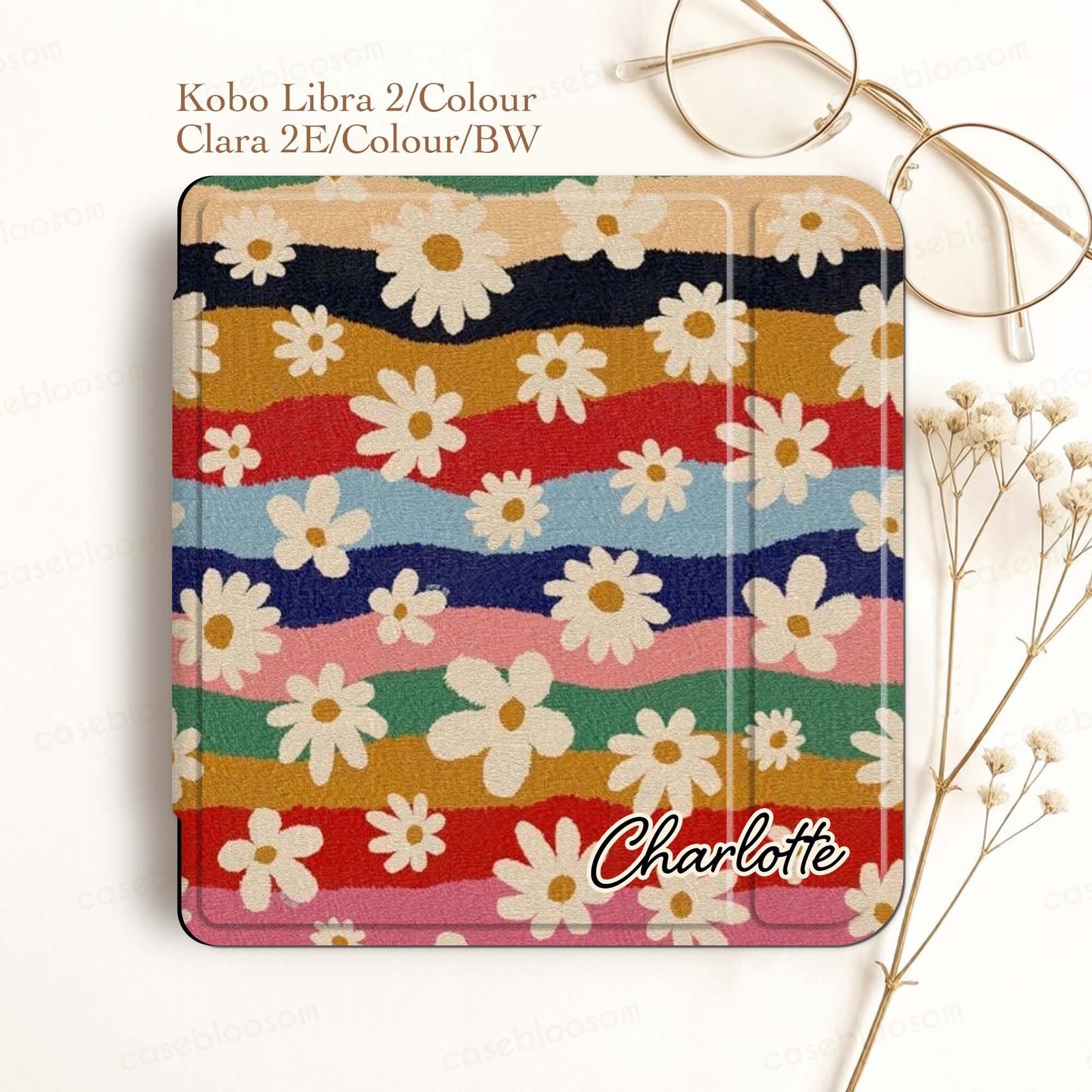 Retro Flowers Wavy Rainbow Kobo Case